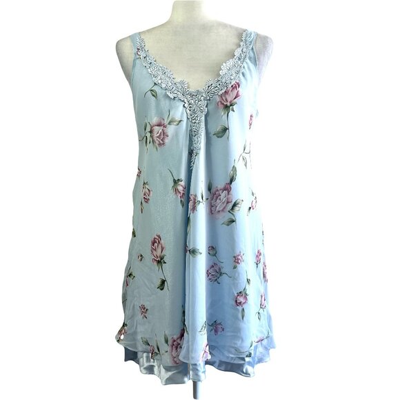 Private Luxuries Vtg 90s Light Blue Floral Chiffon Slip on Lingerie - Picture 1 of 7